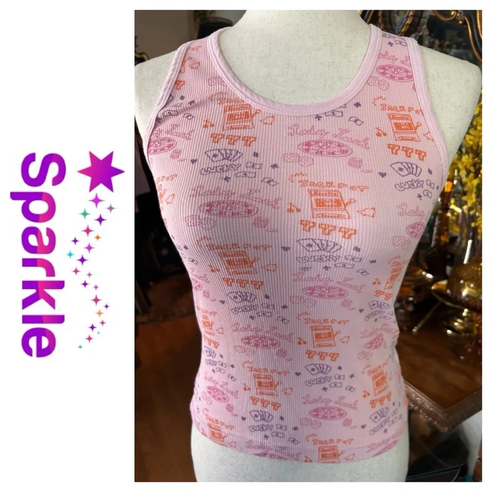 Vintage Pink Graphic Ribbed Tank Top - Picture 1 of 11